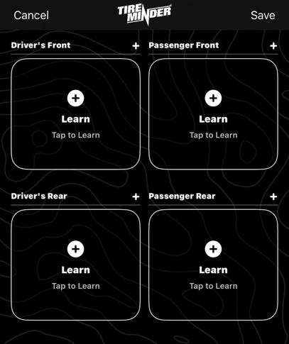 Tire learning position screen