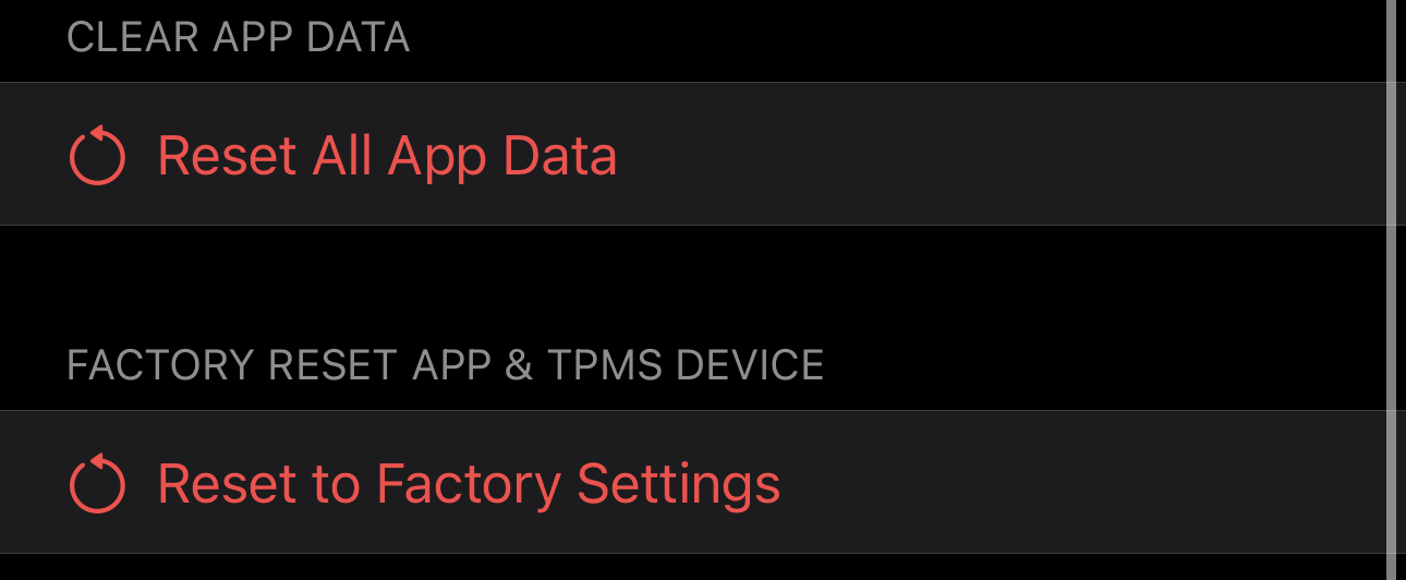 Clear App Data and Factory Reset menu