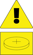 Button battery ingestion hazard symbols